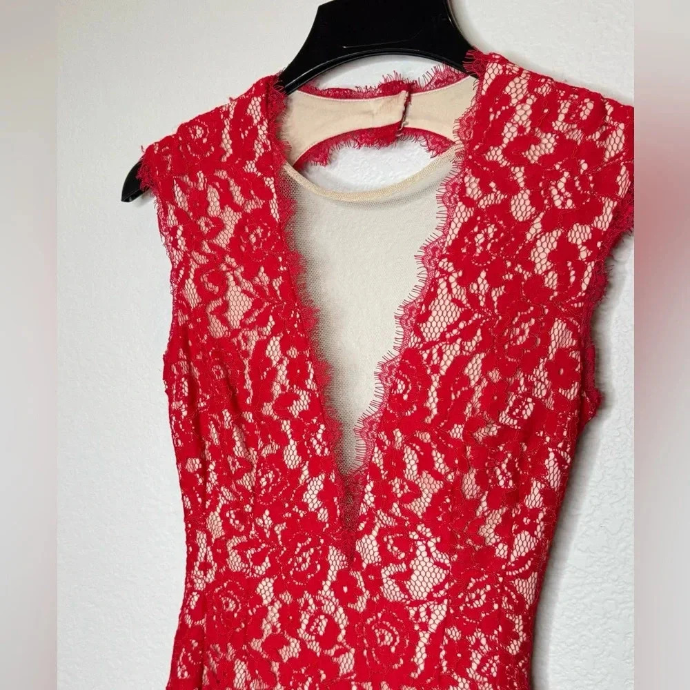 Aidan Mattox Floral Lace Mesh Deep V-Neck Maxi Dress Size 2 Regency-core - Picture 3 of 14